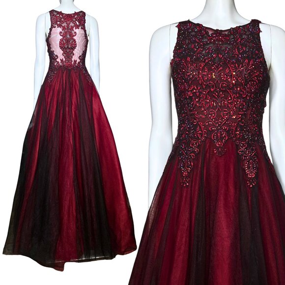 Jovani JVN Red Black Whimsigoth Prom Dress XXS 00 Fairycore Gothic A Line  Formal